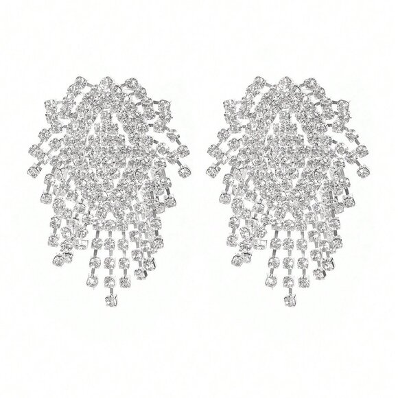 Silver Elegant glam Women's Gorgeous Crystal Tassel Drop Earrings - Picture 4 of 6